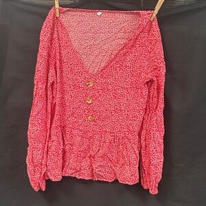 Floral Red Button-Up Women's Top